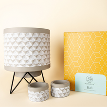 Load image into Gallery viewer, Buti Cover Pot with Tea-Light Holders – Rustic Boho Cement Planter Gift Set NZ (Includes Shipping)