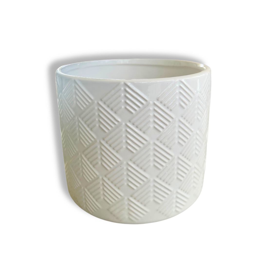 Geometric White gloss 14cm Cover Pot