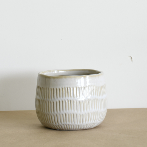 ceramic plant pots nz 15cm Line Gloss Ceramic Pot – White Indoor Planter NZ